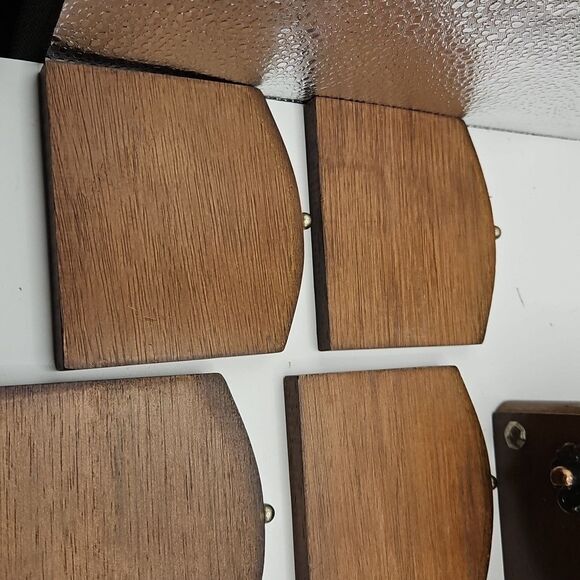 Vintage Mid-Century Modern Wooden Coaster Set of 8 with Holder Bronze Handle - Picture 9 of 16